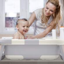 LILIIN Bañera plegable para bebé con termómetro y cojín de apoyo Bañera antideslizante para bebé Bañera de viaje portátil Bañera para bebé para recién nacidos hasta 12 meses