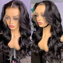 巴西头发波浪 13x4x1 蕾丝前部真人发假发湿发波浪透明 T 部分蕾丝前部假发女士预拔婴儿头发 150% 密度自然色