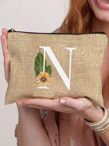 1 Peça Nécessaire com Estampa de Letra de A a Z, Presente para Meninas, Bolsa de Armazenamento com Padrão de Letra Fofo Retrô Simples da Moda com Estampa, Nécessaire para Armazenamento de Itens Pequenos, Bolsa para Cosméticos, Bolsa Leve e Dobrável para Armazenamento, Bolsa Simples para Compras, Nécessaire Presente para Professores, Armazenamento para Enfermeiros, Médicos e Professores, Adequado para Armazenamento de Cosméticos de Viagem Pessoal - Caqui - Visão 14
