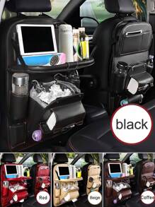 1 件 PU 皮革悬挂优质汽车座椅靠背收纳袋旅行配件踢脚垫后座保护垫和杯架支架通用座椅套，超大容量汽车收纳袋 SUV，多功能节省空间专家，3 种型号可供选择（标准型、托盘、垃圾桶） - 彩色 - 查看 1