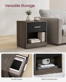 VASAGLE Bedside Table With Drawer, Handle, Open Compartment, For Bedroom, Living Room, Straw Yellow - Brown - View 3