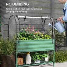 Outsunny Raised Garden Bed With Cover And Storage Shelf, Rectangular Metal Elevated Planter Box With Legs And Bed Liner - 綠色 - 查看 7