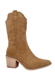 Women Mid-Calf Boots - 駝色 - 查看 1