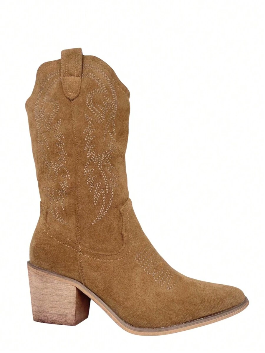 Women Mid-Calf Boots - 駝色 - 查看 1