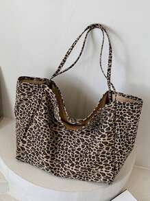 Big Stylish Leopard Print Tote Bag,Large Capacity Shoulder Bag,Perfect Underarm Bag For Commuting,School Bag,Large Capacity,Portable,For Teen Girls Women College Students,White-Collar Workers,Perfect For Work,Back To School,Middle School,High School,College,Vacation, New Arrival Tote Bags For Woman, New Fall Winter Tiger Print Bag For Women, New Fall Winter Cheetah Print Purse For Women