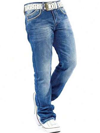 Blugi pentru bărbați, casual, versatili, din denim, cu buzunare duble