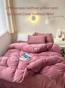 Juego de ropa de cama de 3 piezas de terciopelo suave en color rosa apagado, adecuado para dormitorio y habitación de invitados