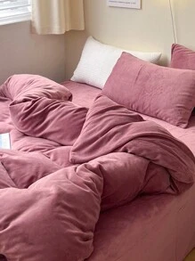 Juego de ropa de cama de 3 piezas de terciopelo suave en color rosa apagado, adecuado para dormitorio y habitación de invitados