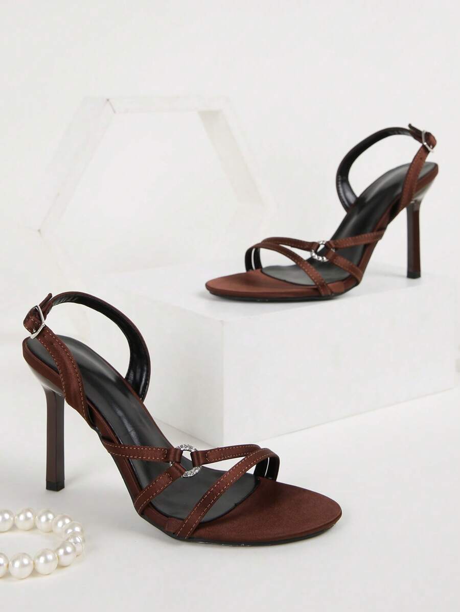 Women Sexy Criss-Cross Strap Design Stiletto High Heel Sandals, Elegant Versatile Summer Party Shoes - Coffee Brown - View 1