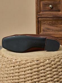 Bombas con tacón de bloque, puntera cuadrada, textura de piedra y sin cordones, estilo de parchwork, para mujer, adecuadas para vacaciones, viajes, al aire libre, casual, vintage, verde, de alta gama - Marrón Chocolate - Ver 8