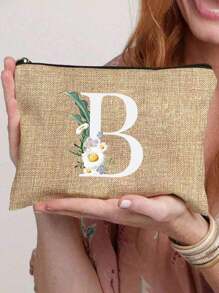 1 Peça Nécessaire com Estampa de Letra de A a Z, Presente para Meninas, Bolsa de Armazenamento com Padrão de Letra Fofo Retrô Simples da Moda com Estampa, Nécessaire para Armazenamento de Itens Pequenos, Bolsa para Cosméticos, Bolsa Leve e Dobrável para Armazenamento, Bolsa Simples para Compras, Nécessaire Presente para Professores, Armazenamento para Enfermeiros, Médicos e Professores, Adequado para Armazenamento de Cosméticos de Viagem Pessoal - Caqui - Visão 24