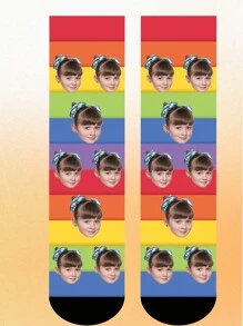 1 par de calcetines personalizados con imagen facial para niños de 1 a 16 años, calcetines personalizados con imagen facial para adulto de talla promedio, calcetines arcoíris, aptos para todas las estaciones