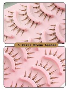 Asiteo 5 对棕色漫画睫毛自然外观动漫睫毛带透明带自然漫画睫毛韩国日式角色扮演睫毛条状睫毛，睫毛，睫毛，假睫毛 - 棕色 - 查看 3