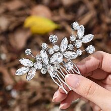 Lược cài tóc cô dâu pha lê sang trọng, đính đá lấp lánh toàn bộ, thanh lịch cho đám cưới, tiệc tùng, phụ kiện váy cưới, kẹp tóc pha lê nhẹ, phụ kiện ngày Valentine. - Bạc - Xem 5