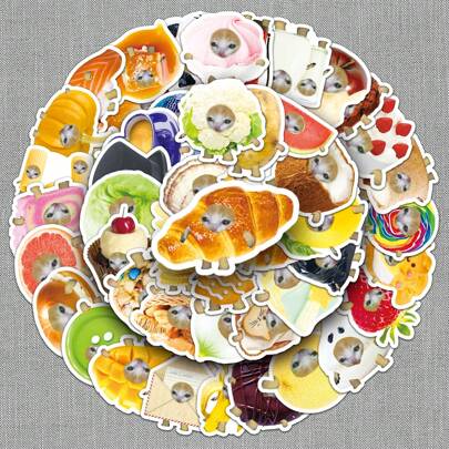 50pcs Funny Cat Face Cute Cartoon Personalized Decorative Stickers For Notebook, Laptop, Tablet