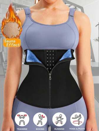 Sweat Waist Trainer For Women Tummy Control,Zipper & 3 Hook-Eyes Pu Coating Shapewear Stomach Wraps Sauna Sweat Suit Fitness Training Workout Belt Sport Corset Gym Accessories