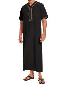 Arabic Men's V-Neck Short Sleeve Robe Tunic