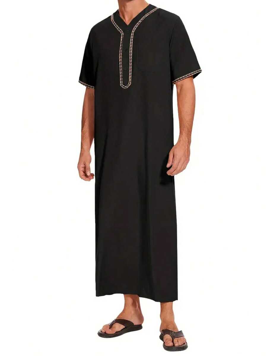 Arabic Men's V-Neck Short Sleeve Robe Tunic
