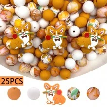 25/30/56 pièces Set de perles en silicone avec motif de patte d'animal et imprimé léopard, kit de fabrication de bijoux DIY pour porte-clés, colliers et accessoires - Ensemble de perles de silicone bricolage colorées - Voir 15