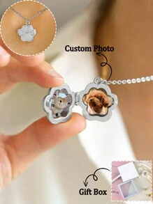 Customized Photo Pendant Necklace, Adorable Cat Paw Print Photo Box Necklace, Customize Photo Of Family, Friend, Pet, Birthday Gift, Memorial Gift, Thanksgiving Gift, Suitable For Daily Wear,Gold,Stylish,Colorful,Vintage,Unisex,Hipster,Simple,Casual,Custom,Personalized,Unique,Ideal Gifts For Him,Ideal Gifts For Her,Her,Boyfriend,Girlfriend,Dad,Mom,Family,Friends,For Anniversaries,For Birthdays,For Graduation,For Prom,For Party,Jewelry Women,Elegant Outfit