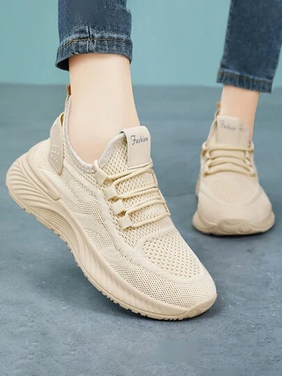 Zapatillas deportivas de mujeres unido con cordón con deportivo estilo para correr , otoño ,Zapatos deportivos casuales de mujeres, malla transpirable, color sólido