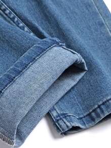 A Pair Of 510g Ripped Bullet-Hole Denim Fabric Jeans, With A Composition Of 65% Cotton And 35% Polyester Fiber, Men's Casual Denim Trousers. - Medium Wash - View 5