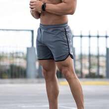 2 Pieces Men's Bodybuilding Training Running Shorts, With Two-Piece Print And Stylish Style - màu đen - Xem 5