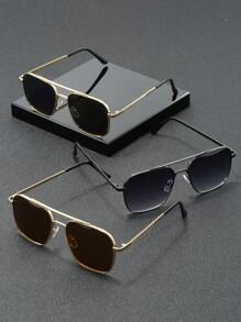 3 副男女通用方形金属时尚眼镜，适合日常佩戴 - 多色 - 查看 3