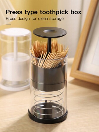 ¡Esencial de moda para el hogar! Portátil con botón de presión, caja de palillos de dientes de escritorio
