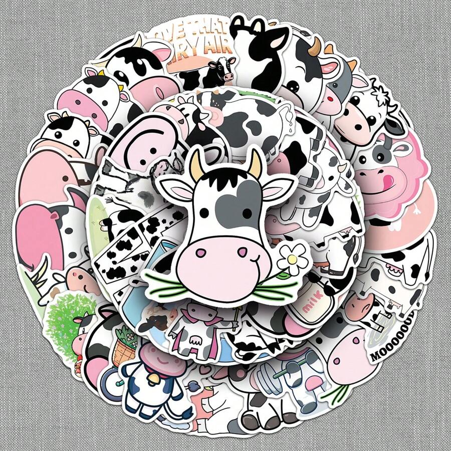 50pcs Cute Cartoon Animal Cow Pattern Decorative Stickers For Notebook ...