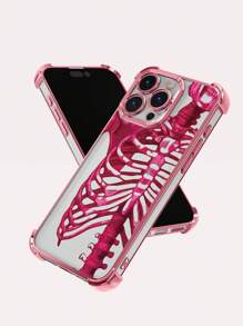 1 chiếc ốp lưng TPU trong suốt dày dặn, mạ điện hình đầu lâu màu hồng mới, chống sốc, tương thích với Apple 17 Pro Max, 16 Pro Max/16 Pro/16/13 Pro Max/12 Pro Max 11, 15 Pro Max, 14 Pro Max/Galaxy, SAM/Honor/Note 13 Pro/S23 Ultra/S24 Ultra/S25/A56 - Hồng - Xem 3