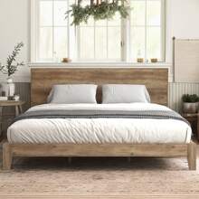 Galano Payne Levison Wood King Bed Frame With Headboard, Modern Platform Bed Frame With Wooden Slats Support, No Box Spring Needed, King Size, Knotty Oak Colour (80.5 In. W X 85.5 In. D X 40.3 In. H) - Cây sồi có nhiều nút - Xem 1
