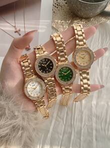 GUQI 品牌 1 件女士经典金表，时尚女士手表，精致的母亲节礼物，耐磨抗氧化，石英机芯，钻石水钻适合休闲、节日、派对穿着，礼物创意 - 均碼 - 查看 4