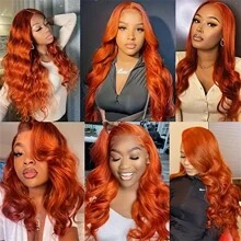 34Inch 250 Density Red Body Wave 13x4 HD Lace Front Wigs Human Hair Pre Plucked With Baby Hair 12A Brazilian Remy Wavy 13x4 Lace Frontal Human Hair Wigs For Women Red Color - S350 - 查看 10