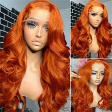 34Inch 250 Density Red Body Wave 13x4 HD Lace Front Wigs Human Hair Pre Plucked With Baby Hair 12A Brazilian Remy Wavy 13x4 Lace Frontal Human Hair Wigs For Women Red Color - S350 - 查看 4