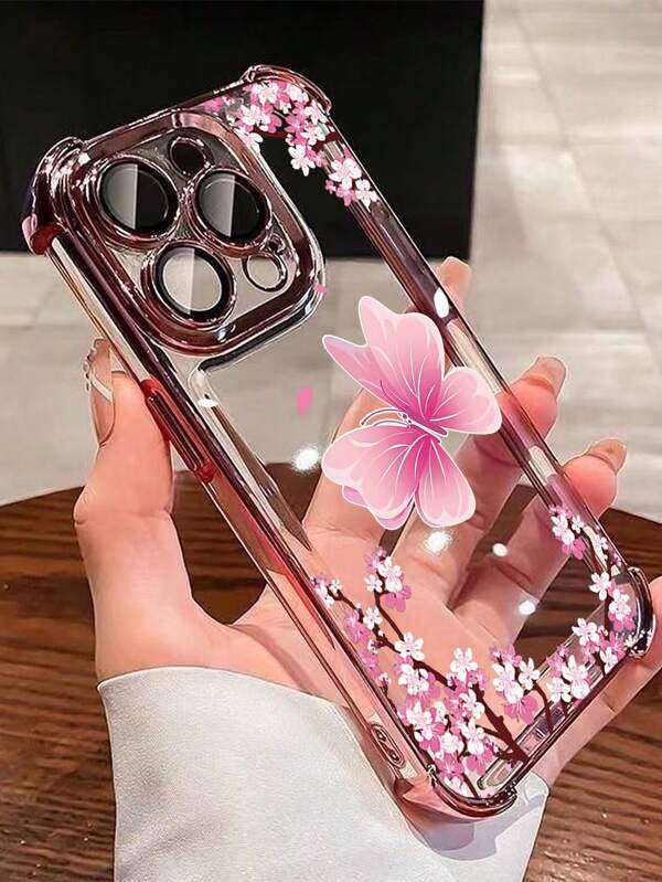 1pc New Electroplated Butterfly Airbag Anti-Fall/Thickened Transparent TPU Protective Case Compatible With IPhone 17 Air/17 Pro Max/16 Pro Max/16 Pro/16/13 Pro Max/12 Pro Max 11, 15 Pro Max, 14 Pro Max/Galaxy, SAM S25 Ultra/Honor/Note 13 Pro/S23 Ultra/S24 Ultra/S25/A56 Phone Case