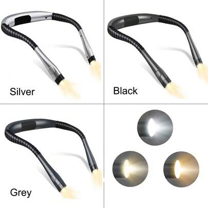 1 st LED-läslampa för halsen, USB-laddningsbar, 3 färgalternativ, 6-nivåers ljusstyrkajustering, bärbar påfyllningslampa, flexibel svanhals, ögonvänlig, lämplig för sovrum, utomhuscamping och mer