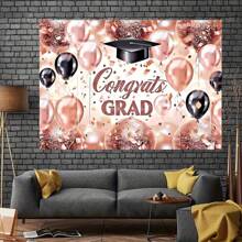 1 Rose Gold Graduation Congratulatory Polyester Background, Graduation Party Photo Background, No Need For Electricity, Suitable For Photo Booth And Birthday Decoration