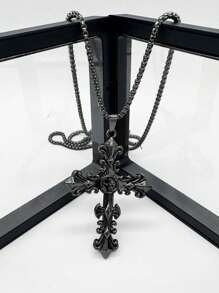 rundraw 1 件十字形花卉图案金属吊坠项链，男女通用，适合派对，适合日常服装配饰 - 復古銀色 - 查看 10