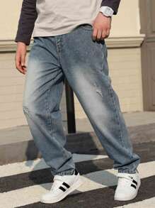 Jeans droits décontractés vintage lavés pour garçons, pantalon en jean déchiré pour adolescents, printemps/automne