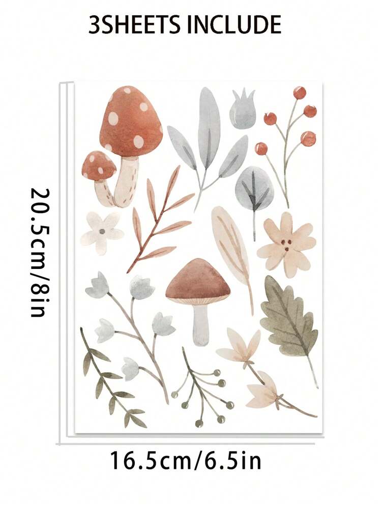 3 件蘑菇图案墙贴，贴纸，墙贴花，乙烯基贴花，用于家居装饰，春季装饰品让您的家焕然一新，拉玛装饰贴纸礼物生日毕业 - 彩色 - 查看 4