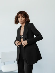 Blazer casual slim monopetto con collo a risvolto - A475 - nero - Visualizzare 2