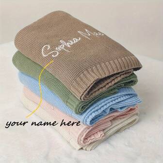 [Custom] 1pc Custom Embroidered Text Knitted Blanket, Custom Embroidered Text Blanket, Custom Name Blanket, Personalized Embroidered Text Blanket, Soft Breathable Knitted Fabric, Baby Blanket, Care Blanket, Blanket, Perfect For Hugging Or Cuddling, Warm Gift, Creative Gift For Boyfriend, Girlfriend, Couple Gift, Valentine's Day Gift, Mother's Day, Father's Day, Anniversary, Birthday, Unique Gift For Husband, Wife, Her/His,Multi-Functional,Ornamental,Letter,Stylish,Modern,Colorful,Cute,Adorable,Casual,Custom,Personalised,Unique,Customized,Ideal Gifts For Him,Ideal Gifts For Her,Customized Kids Swaddling Blankets,Easy Comfort