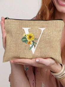 1 Peça Nécessaire com Estampa de Letra de A a Z, Presente para Meninas, Bolsa de Armazenamento com Padrão de Letra Fofo Retrô Simples da Moda com Estampa, Nécessaire para Armazenamento de Itens Pequenos, Bolsa para Cosméticos, Bolsa Leve e Dobrável para Armazenamento, Bolsa Simples para Compras, Nécessaire Presente para Professores, Armazenamento para Enfermeiros, Médicos e Professores, Adequado para Armazenamento de Cosméticos de Viagem Pessoal - Caqui - Visão 21
