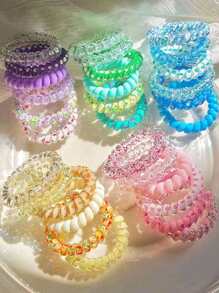 12pcs/6pcs Ladies Elastic Coil Hair Band, Wrinkle-Free Telephone Line Hair Band, Suitable For Thick Hair And Thin Hair Casual Hair Band, Elastic Band-Hair Accessories With Interesting Patterns And Designs, Sweet And Fresh Hair Bands, Durable, Ladies Casual Hair Accessories, Gifts & Photo Props, Spiral Hair Bands, Elastic Coil Hair Bands, Wedding Bride Gifts, Companion Gifts, Bridesmaid Gift Box Decorations, Valentine's Day Party Gifts. Home Bathroom Decor Fall Decor