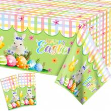 Easter Tablecloth Party Table Cover, Spring Floral And Bunny Eggs Rectangle Table Cloth Plastic Waterproof Easter Party Decoration For Easter Home Kitchen Dinning Tabletop 220x130cm - Multicolor - View 7