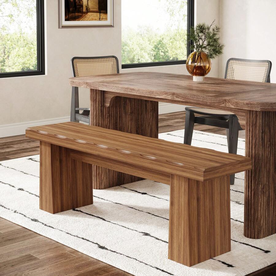 LITTLE TREE LITTLE TREE 47-Inch Wood Dining Table Bench,Wooden Entryway Bench Modern End Of Bed Bench,  Long Kitchen Bench With Sturdy Frame For Dining Room, For Bedroom Living Room Hallway, Easy Assembly, Brown