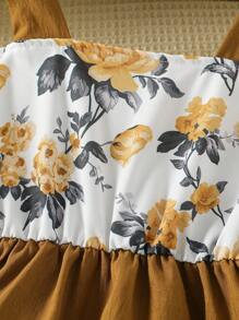 Young Girls Off Shoulder Floral Spaghetti Strap Ruffle Dress, Summer