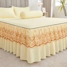 1pc Elegant Lace Bed Skirt, Solid Color Soft Dust-Proof Bedding Set Suitable For All Seasons, Plus Size, Non-Slip Bed Sheet (Bed Skirt *1, No Pillowcase), Bedroom Decor