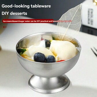 1pc 创意冰淇淋杯牛奶摇晃服务杯不锈钢食物碗冰淇淋服务杯冰淇淋甜品碗冰淇淋托甜点服务杯甜品杯